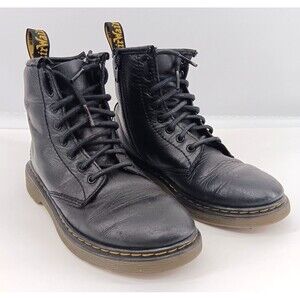 Dr Martens 1460 J Black Leather Lace Up Boots Kids Size US 2 Black Side Zip